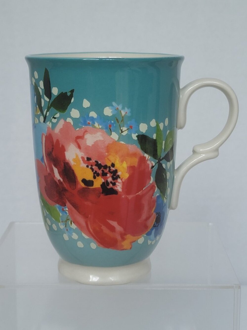 The Pioneer Woman Teal Floral Footed Melody Stoneware Coffee Tea Mug 18 oz